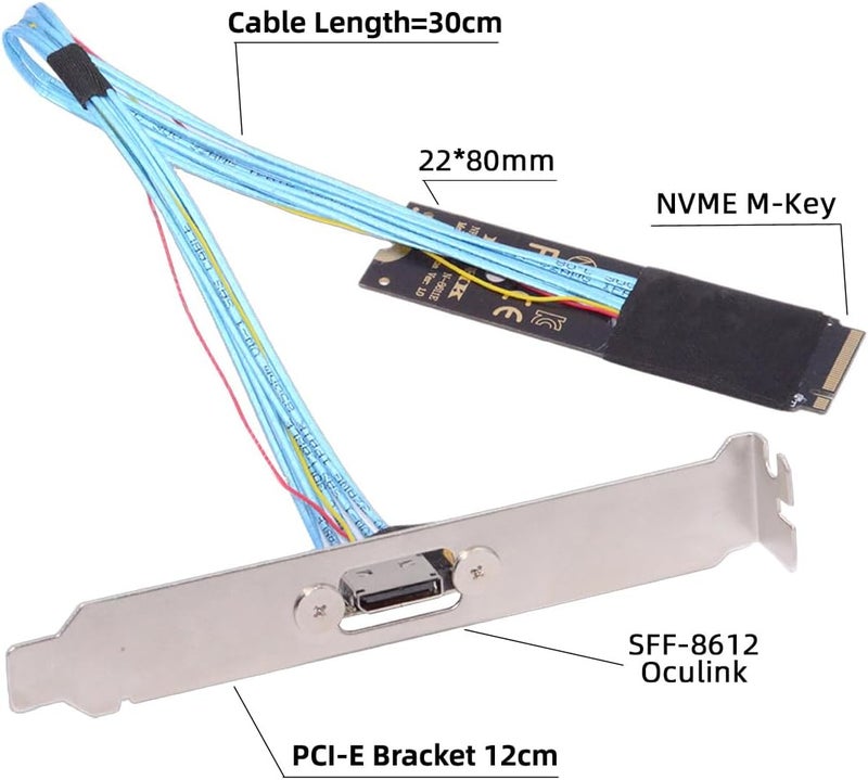 CY 2280 NGFF PCI-E4.0 M.2 M-Key to Oculink SFF-8612 SFF-8611 Host Cable 30cm with Bracket for NVME U.2 SSD Egpu - Image 2